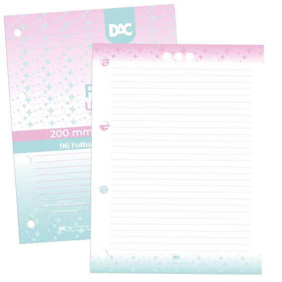 Refil de folhas para fichário Universitário DAC Lilás e Amarelo - 1844RE