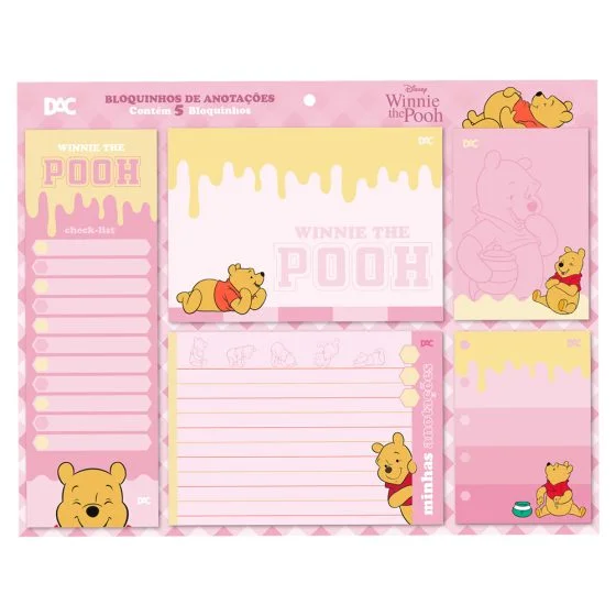 Blocos destacáveis DAC para anotações - Kit com 5 - Disney Ursinho Pooh - 4653