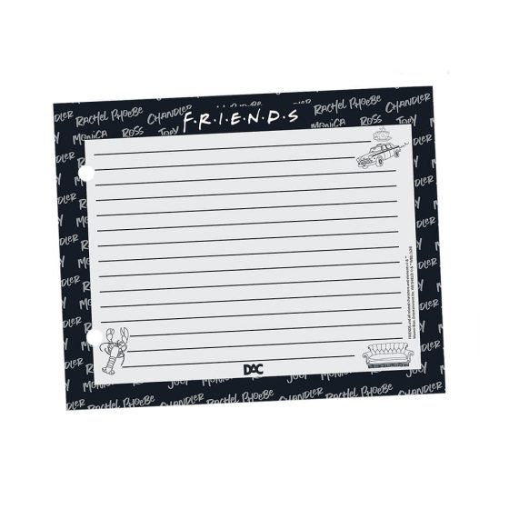 Refil de folha para mini fichário DAC, com folhas brancas e pauta preta, decoração Friends.